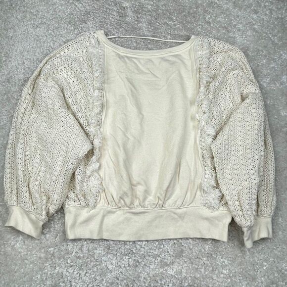 Free People Faff & Fringe Pullover Sweater Cream Crotchet - Picture 3 of 14
